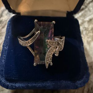 Rainbow Mystic Topaz Look Baguette Cut CZ Ring .925 Sterling Silver Sz 10